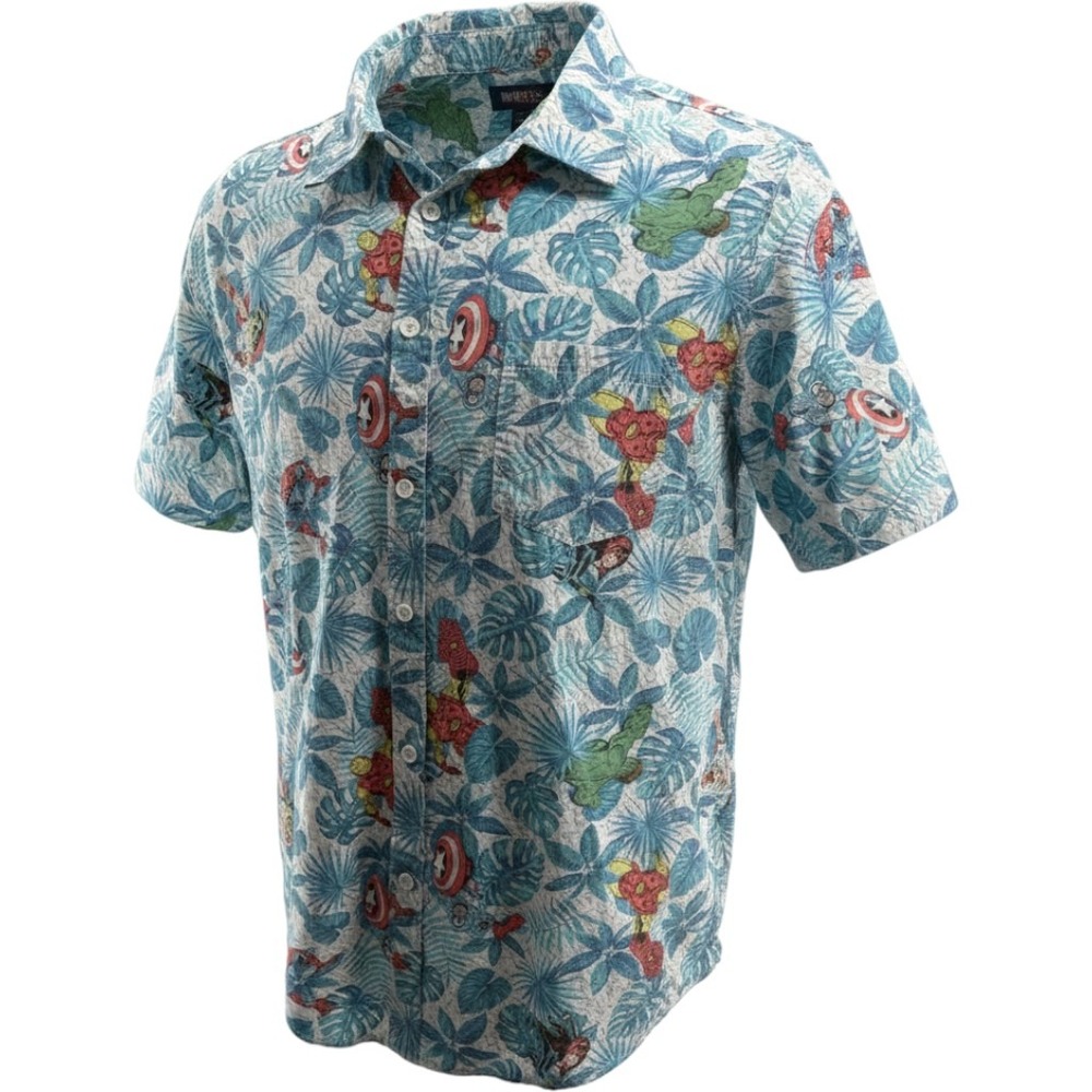 Marvel Avengers Tropical Floral Button Down Shirt Mens 2XL Cotton Short Sleeve